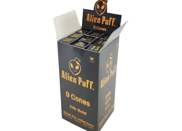 9 ALIEN PUFF BLACK & GOLD KING SIZE PRE-ROLLED 24K GOLD CONES